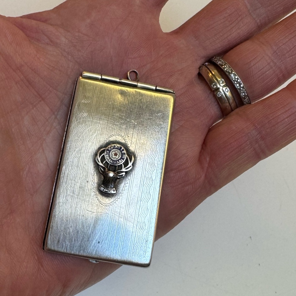 Antique Deco Era Sterling silver enamel BPOE Elks Chatelaine card case pendant